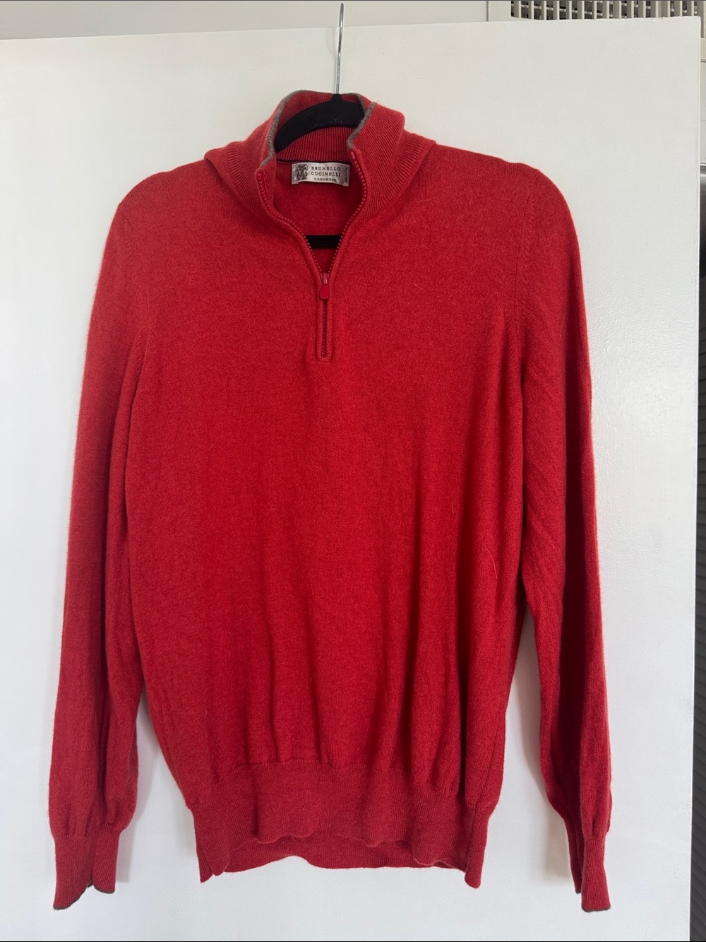 Brunello Cucinelli Men's Bright Red Half-Zip Cashmere Sweater